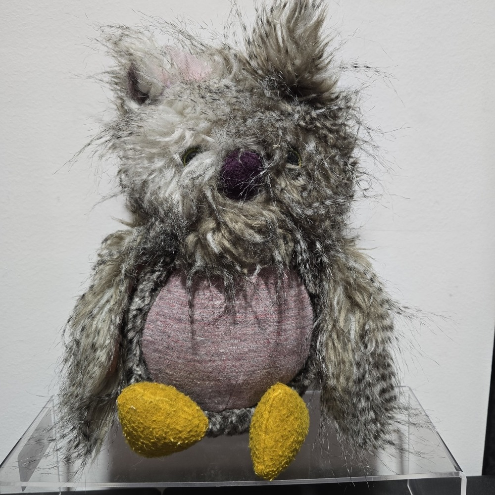 Moulin Roty Moulin Bazaar Paulette the Owl Plush Ruffled Fluff Gray Toy France